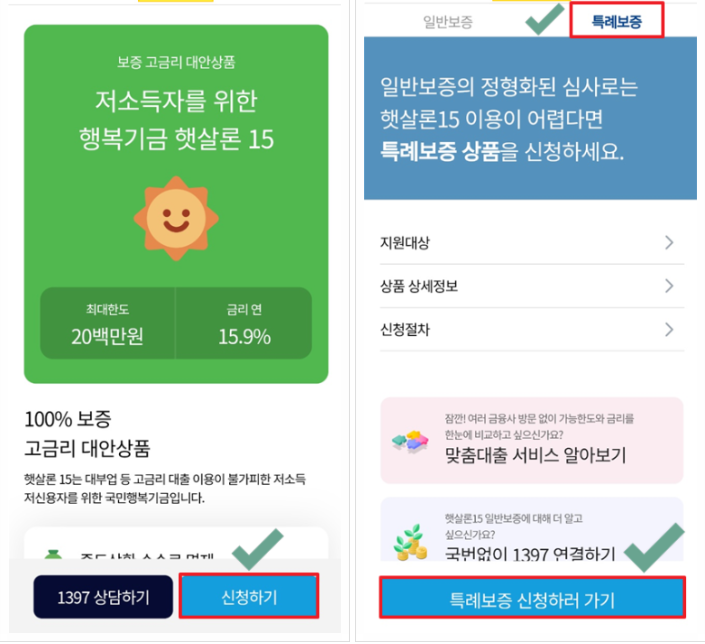 햇살론15특례보증비대면 신청방법은?